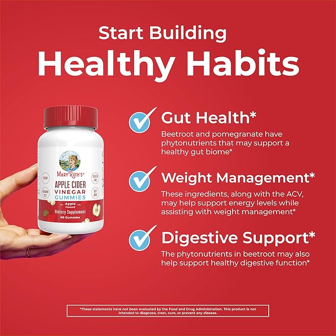 MaryRuth Organics Apple Cider Vinegar Gummies | ACV Gummies for Immune Support | Vegan | Non-GMO | Gluten Free | 60 Count