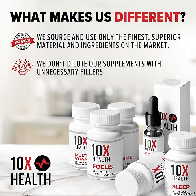 10X Health Magnesium Citrate Capsules - Magnesium Supplement for Adults to Support Sleep, Muscle Function, Stress, Cardiovascular & Heart Support - 60 Capsules