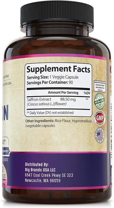 100% Pure Saffron Extract - NSF Certified. Supports Weight and Appetite Health, Mood, Focus, Memory, Digestion, Eye, Skin and Brain Health. Saffron Supplements for Women and Men, 45-Day Supply.