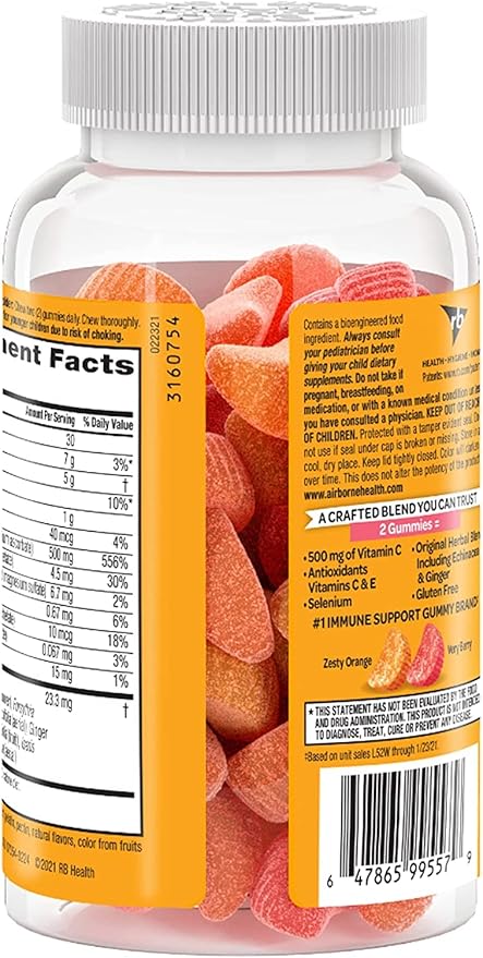 Airborne Kids 500mg Vitamin C Gummies, Kids Immune Support Zinc Gummies with Powerful Antioxidants VIT C & E - 63 Gummies, Assorted Fruit Flavor (Pack of 4)