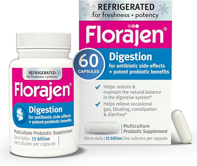 Florajen Digestion Probiotics (Refrigerated) - Advanced Gas & Bloat Supplement with Lactobacillus, Supports Gut Health, Unbloat & Good Flora, Adult Daily Probiotics for Constipation, 60 Count