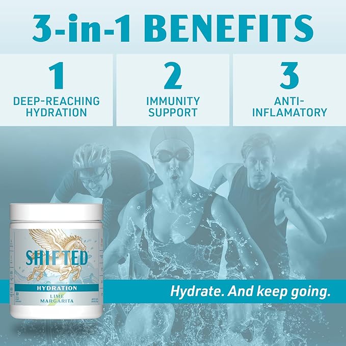 SHIFTED Electrolytes Powder, High-Performance Hydration Electrolyte Drink Mix with Magnesium, Vitamin C, Zinc, Taurine, Potassium, Coconut Water & Pomegranate Juice Powder, Lime Margarita, 30 Servings
