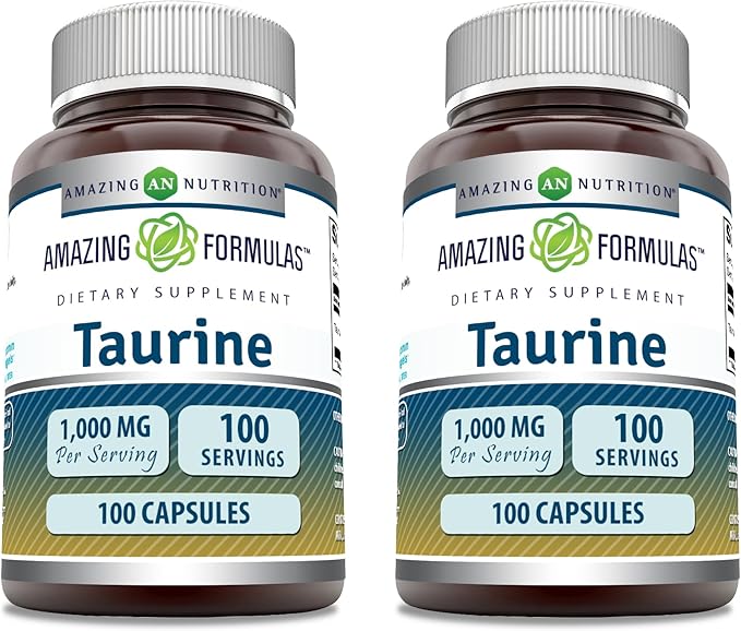 Amazing Formulas Taurine Amino Acid Supplement | 1000 Mg Per Serving | 100 Capsules | Non-GMO | Gluten-Free | Made in USA | Pack of 2