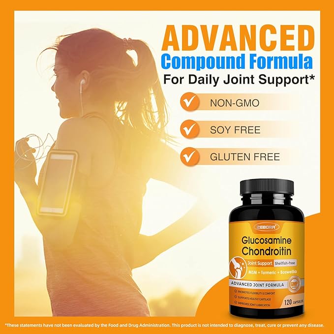 ZEBORA Glucosamine Chondroitin with Turmeric & MSM Joint Support Supplement, Glucosamine Sulfate with Boswellia for Joint Health & Relief, 115 Capsules