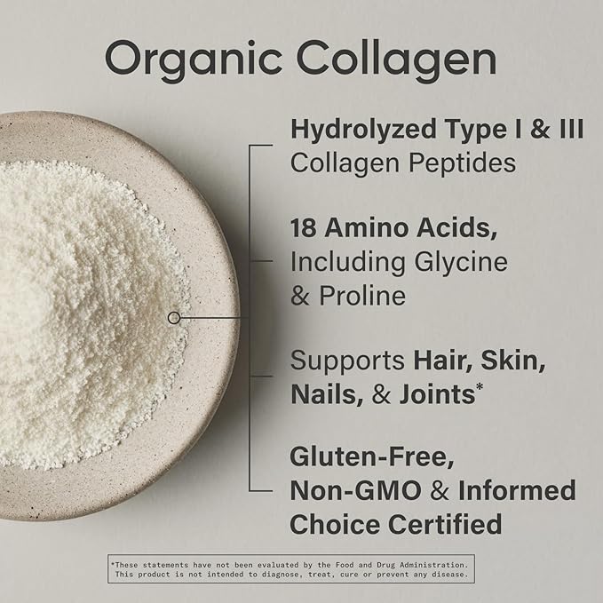 Sports Research® Organic Collagen Peptides - Hydrolyzed Type I & III Collagen Protein Powder Made Sustainably from Grass-Fed Cows - Unflavored - 30 Servings