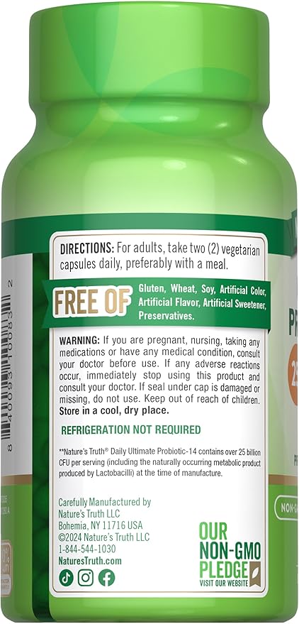 Nature's Truth Probiotics for Men and Women | 25 Billion CFU | 60 Capsules | 14 Strains | Non-GMO & Gluten Free Digestive Health Supplement