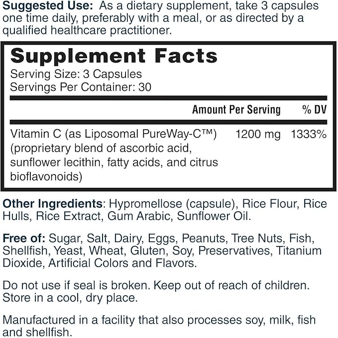 Nature's Lab Liposomal PureWay-C® Vitamin C - Supports Immune Health & Collagen Production* - 90 Capsules