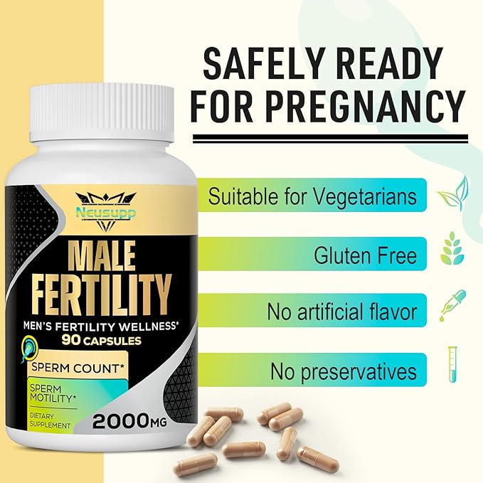 Fertility Supplements for Men, Male Prenatal Vitamins -Optimal Sperm Count, Motility and Strength, 2000MG Mens Fertility Supplements with Maca Root, Zin & Folate for Conception - 2 Months Supply