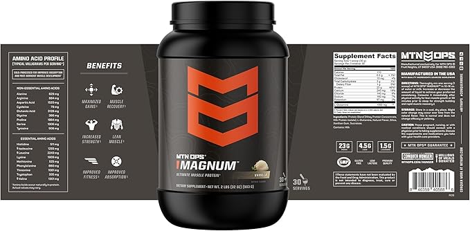 MTN OPS Magnum Vanilla Protein Powder | 23g of Whey Isolate Protein & Milk Protein with BCAAs | Zero Sugar & Gluten Free | Vanilla Milkshare, 30 Servings