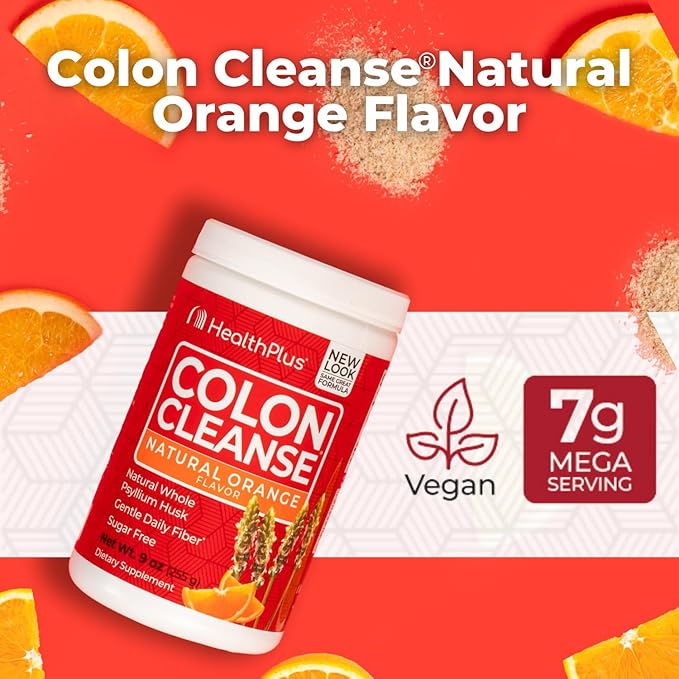 Health Plus Colon Cleanse Digestive Support | Natural Sweetener without Artificial Flavors | Daily Fiber for Toxin Elimination To Reduce Bloating | Orange Flavor | 9 Ounces, 36 Servings
