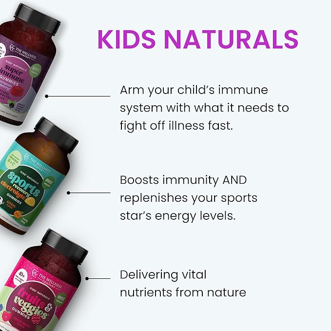 The Wellness Company Kids Sports Recovery Gummy Supplement | 60 Gummies - 1 Month Supply | Natural Eloctrlyte Booster with Essential Vitamins and Minerals to Replenish and Hydrate