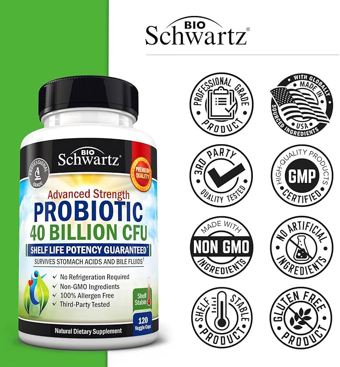 Daily Probiotic Supplement 40 Billion CFU - Gut Health Complex with Astragalus and Lactobacillus Acidophilus Probiotic for Women and Men - Shelf Stable Pre and Probiotics for Digestive Health 120 ct