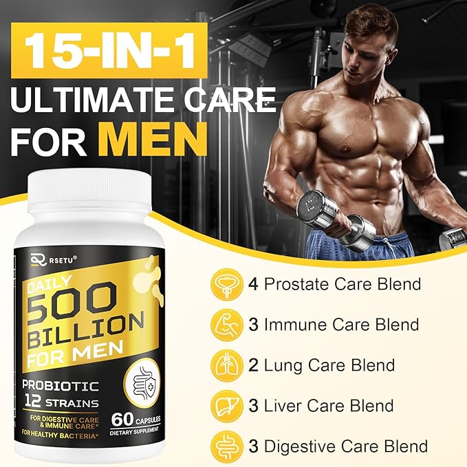 Probiotics for Men, 500 Billion CFU 12 Strains Mens Probiotic with Turmeric Cranberry & Goji, Gut Health for Men, Probiotics for Men Digestive Health, Bloating, Immune & Overall Health, 30-Day Supply