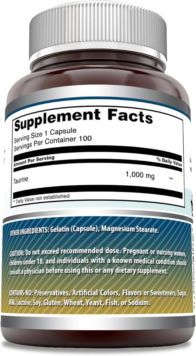 Amazing Formulas Taurine Amino Acid Supplement | 1000 Mg Per Serving | 100 Capsules | Non-GMO | Gluten-Free | Made in USA | Pack of 2