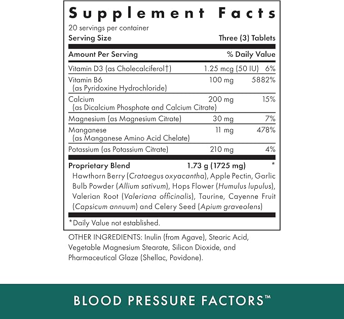 MICHAEL'S Health Naturopathic Programs Blood Pressure Factors - 60 Vegetarian Tablets - Provides Fluid Balance Support - Kosher - 20 Servings