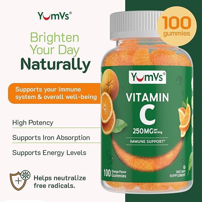 YumVs Vitamin C Gummies for Adults - 250 mg Orange Flavored Vitamin C Gummy - Vitamin C Chewable Immune Gummies for Adults - Immune Support Supplement - Kosher, Halal, Gluten Free (200 Count), 2 Pack