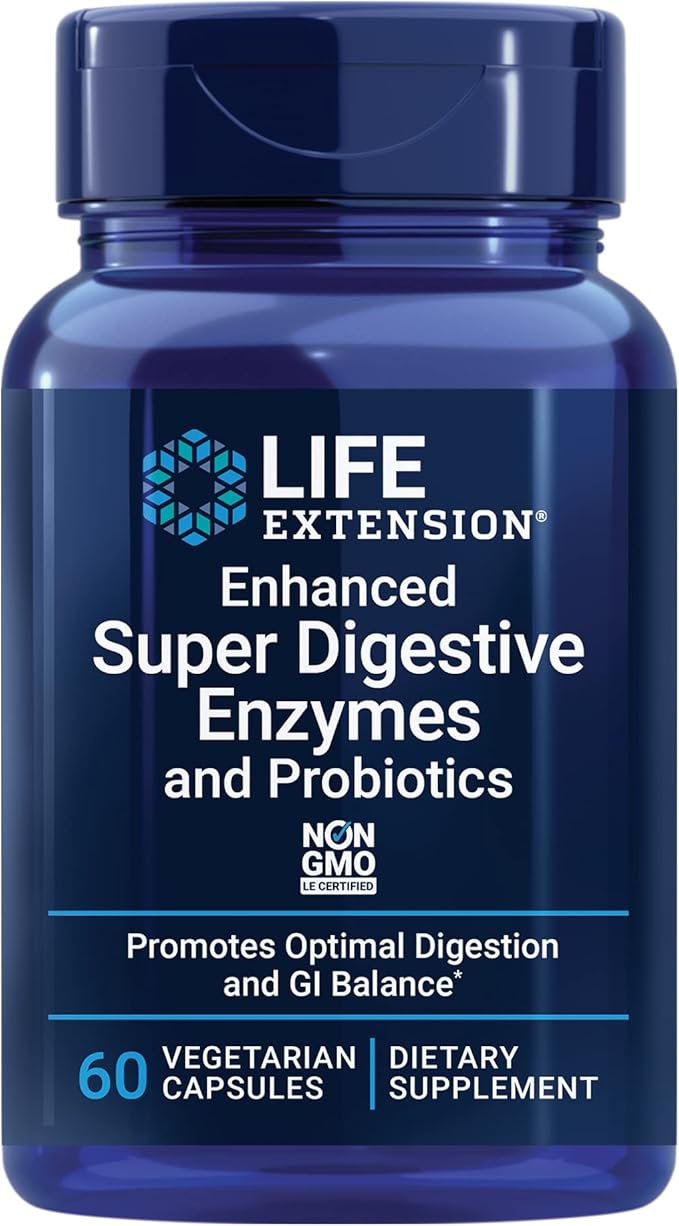 Life Extension Enhanced Super Digestive Enzymes & Probiotics -Vegetarian-Friendly Digestive Health Formula For GI Balance - Plant-Based Diet Aid - Non-GMO - 60 Vegetarian Capsules