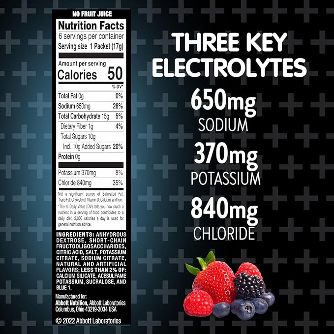 Pedialyte AdvancedCare Plus Electrolyte Powder, Berry Frost, Has PreActiv Prebiotics, Electrolyte Drink, 100 Single-Serving Powder Packets