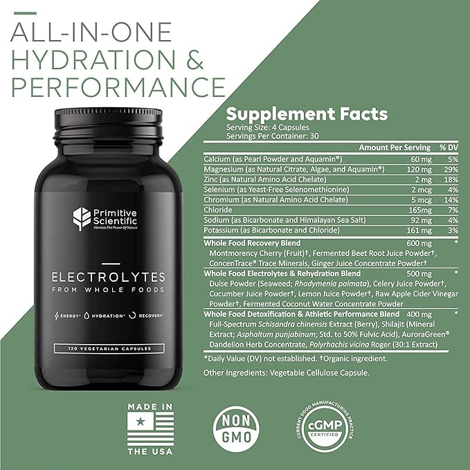 Whole Food Electrolyte Supplements, 120 Electrolyte Tablets with Magnesium, Zinc, Calcium, Potassium, and More for Energy Boost, Hydration, and Rejuvenation