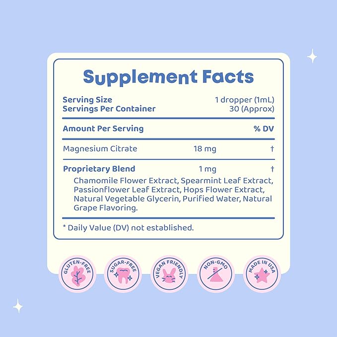 Magnesium Citrate Liquid - Magnesium Supplements for Kids - Sugar & Gluten Free Liquid Magnesium for Toddlers with Chamomile, Passion Flower Supplement - Magnesium Calm for Kids & Adults - 30 Servings