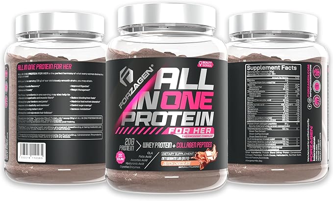 Forzagen All in One Protein for Her | Womenâs Protein Powder with Multi Collagen Peptides | Hydrolyzed Collagen Supplement, Gut Health, Great for Pre & Post Workout | Dutch Chocolate, 30+ Servings