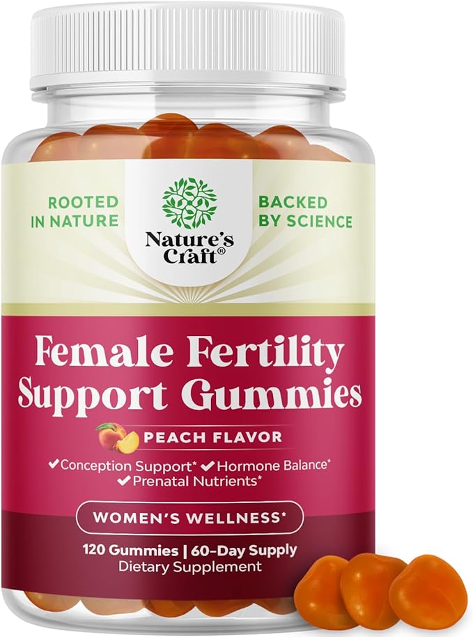 Fertility Gummies for Women Trying to Conceive - Yummy Gummy Fertility Supplement for Women with Myo-Inositol Folic Acid & Vitex Chasteberry - Vegan Non-GMO & Gluten Free - Juicy Peach (60 Servings)