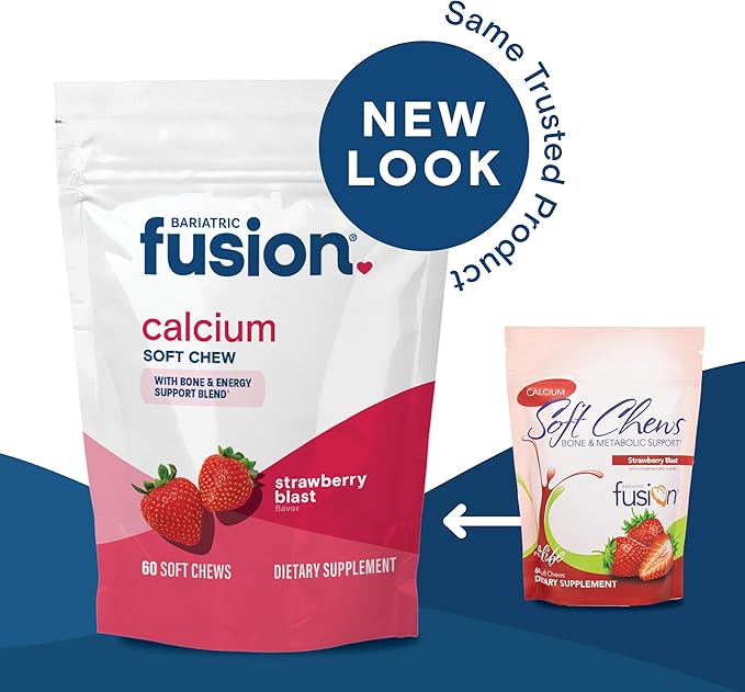 Bariatric Fusion Calcium Citrate & Energy Soft Chew Bariatric Vitamin | Strawberry Flavored | Sugar Free | Bariatric Surgery Patients Including Gastric Bypass and Sleeve Gastrectomy | 60 Count