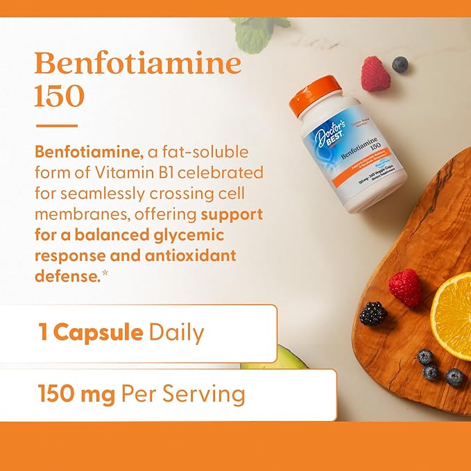 Doctor's Best Benfotiamine 150 with BenfoPure, Helps Maintain Glucose Metabolism, Non-GMO, Vegan, Gluten Free, Soy Free, 150 mg, 360 Veggie Caps