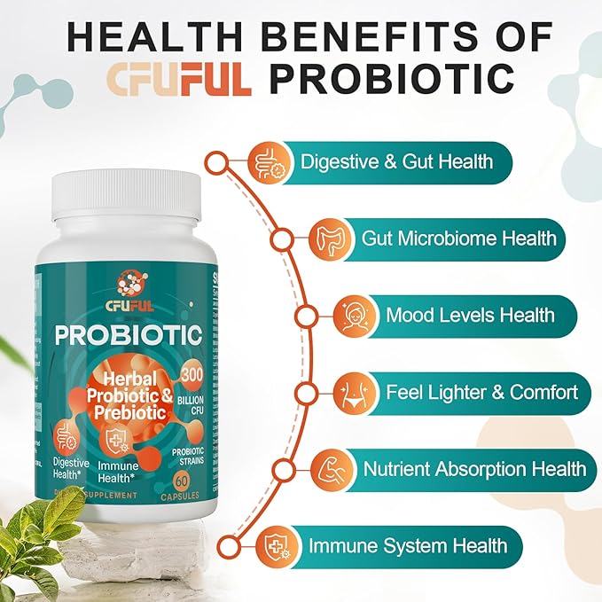 Probiotics for Women & Men - 300 Billion CFU, 24 Strains Probiotic + 15 Organic Herbs Prebiotics Blend, Daily Prebiotics and Probiotics for Digestive Health, Gut, Immune, Bloating - 2 Months Supply