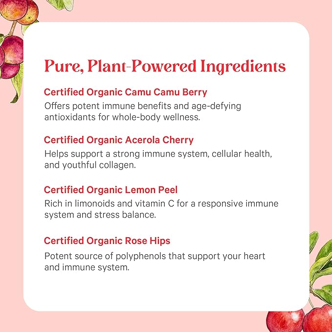 PURE SYNERGY Pure Radiance C | Organic Vitamin C Capsules | 100% Natural, Whole Food, Non-GMO Supplement with Camu Camu Extract | for Immune and Collagen Support (90 Capsules)