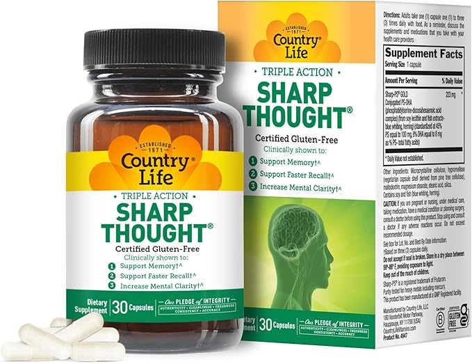 Country Life Sharp Thought 30 Capsules, Certified Gluten Free…