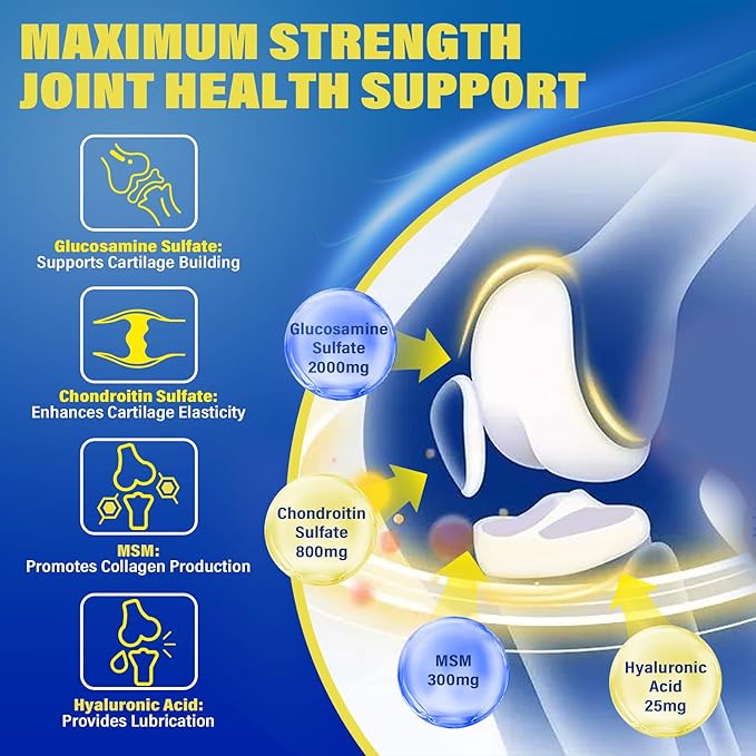 Sugar Free Glucosamine Chondroitin MSM Filled Gummies 3100mg -Joint Support Supplement - Plus Turmeric, Boswellia, Hyaluronic Acid & Vitamin D3, Mobility, Comfort, Flexibility & Bone Support, 120Cts