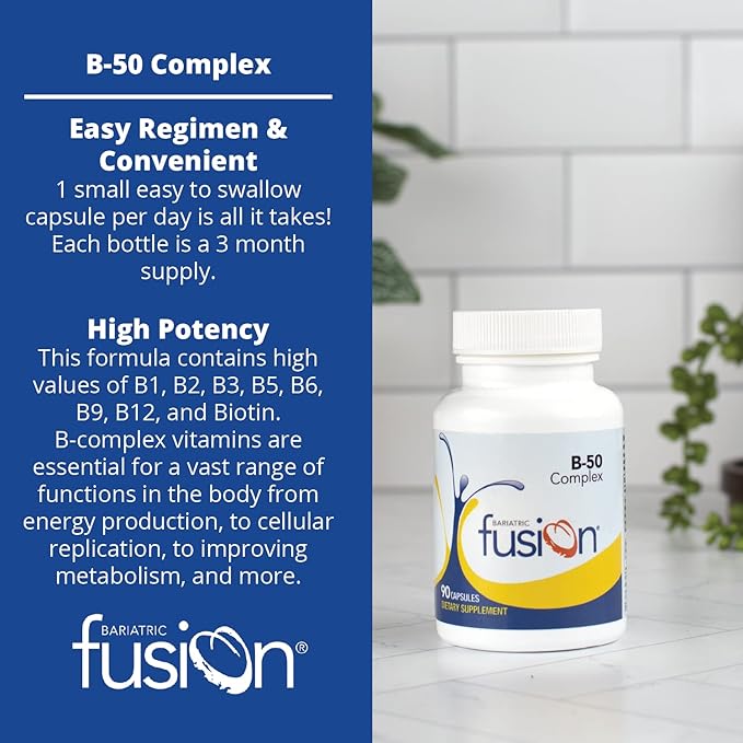 Bariatric Fusion Vitamin B-50 Complex | Vegan B Complex Vitamins for Women and Men | Easy to Swallow Vitamin B Complex Capsule | 8 B Vitamins Including Vitamin B12 | 90 Count | 3 Month Supply