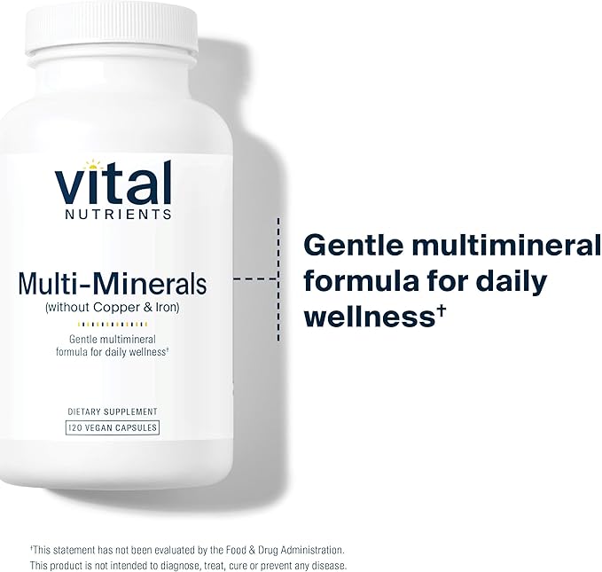 Vital Nutrients Multi-Minerals | Citrate/Malate Formula (No Copper or Iron) | Vegan Daily Multimineral | Gluten, Dairy, Soy Free | Non-GMO | 120 Capsules