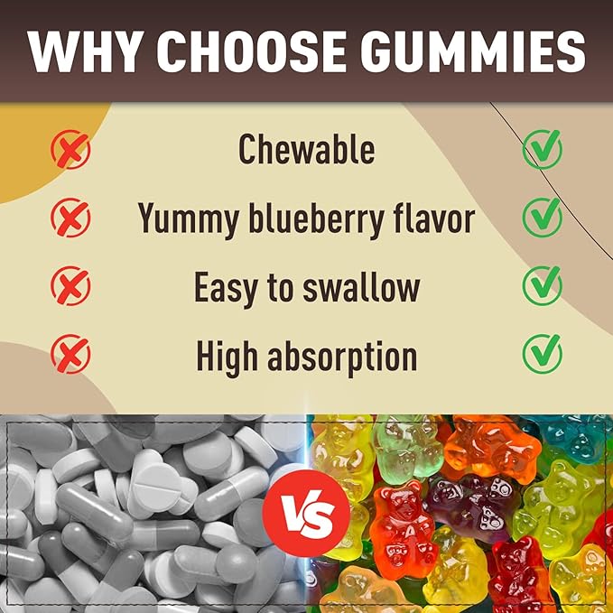 Calcium Magnesium Zinc Gummies for Women, Chewable Calcium Supplement 1000 mg Vitamin D3 & K2, Bone & Nerve Health, Muscle Function, Immune Support & Stress Relief, Blueberry Flavor, 60 Ct