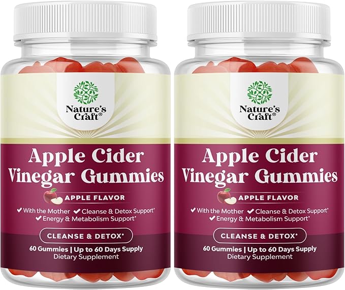 Apple Cider Vinegar Gummies with the Mother-Natural Energy Supplement ACV Gummies with Mother for Body Cleanse Immune Support and Gut Health-Delicious Gummy ACV Supplement with Beet Root Powder 2 pack