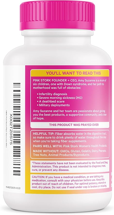 Pink Stork Prenatal Fiber Gummies for Women - 3g Prebiotic Inulin from Chicory Root - Natural Pregnancy & Postpartum Stool Softeners for Constipation & Digestive Health - 60 Vegan Fiber Chews