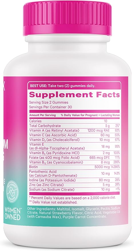 Pink Stork Postpartum Hair Loss Gummies - Biotin with Vitamin E, Pantothenic Acid, B6 & B12 for Beautiful & Strong Hair, Skin, and Nails - Postpartum Essentials for New Moms - 60 Gummy Vitamins
