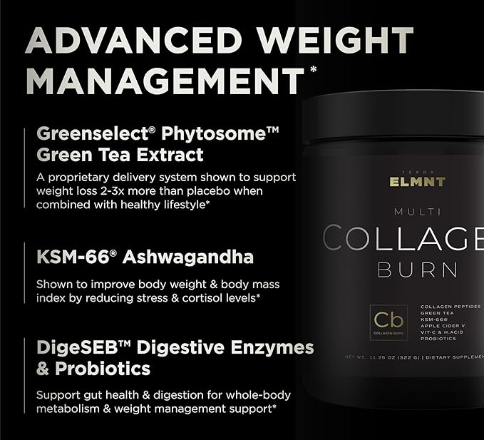 ELMNT Super Collagen Burn for Women w. Probiotics, Hyaluronic Acid, Apple C Vinegar, KSM66, Biotin+ Premium Colageno Multi Collagen Protein Powder for Weight Loss, Fat Burner, Hair, Skin+ (R-Lemonade)