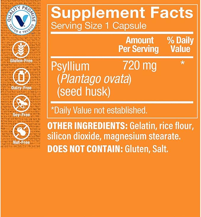 Psyllium Husks – Plantago Ovata Fiber Supplement That Supports Regularity & Healthy Cholesterol, 840 mg per Serving - Gluten Free (600 Capsules) by The Vitamin Shoppe
