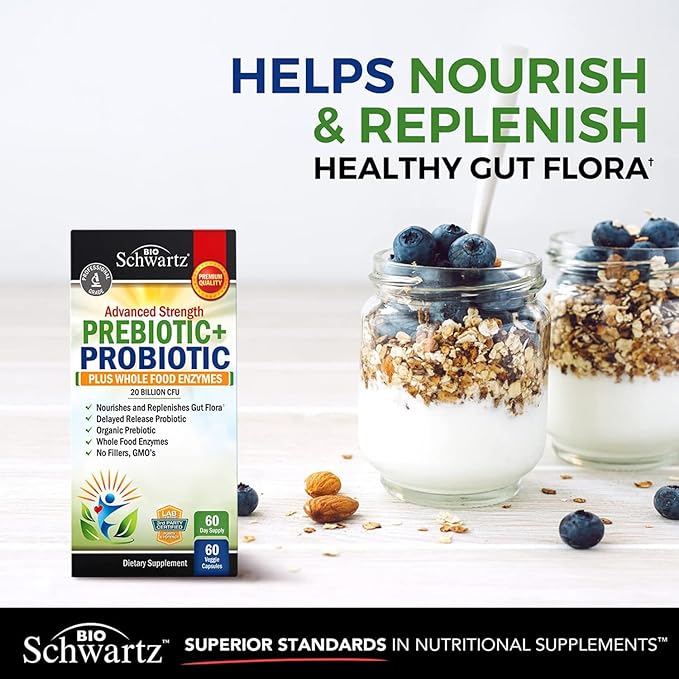 Prebiotics and Probiotic with Whole Food Enzymes for Adults Women & Men - Probiotics Lactobacillus Acidophilus - Digestive Health Capsules Shelf Stable Supplement - Non-GMO Gluten & Dairy Free -60ct