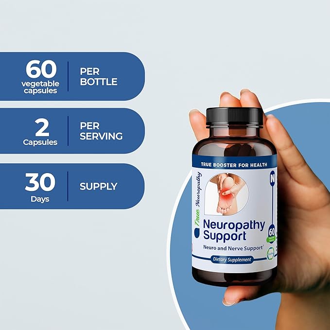 Neuropathy Support Neuro and Nerve Health Supplement with Vitamin D3, B6, B12, Acetyl-L-Carnitine, Alpha-Lipoic Acid, and Benfotiamine Supports Feet Nerve Function 60 Vegetable Capsules