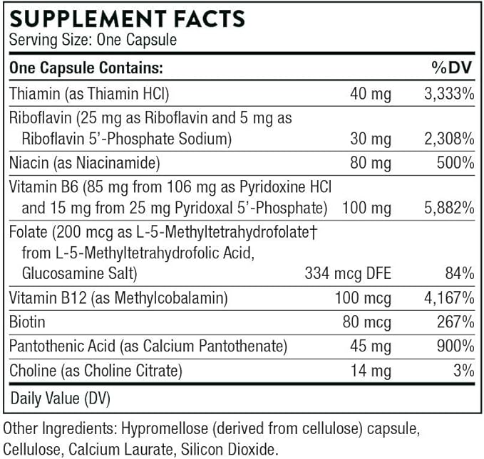 THORNE B-Complex #6 - Vitamin B Complex with Active Forms of Essential B Vitamins and Extra B6-60 Capsules