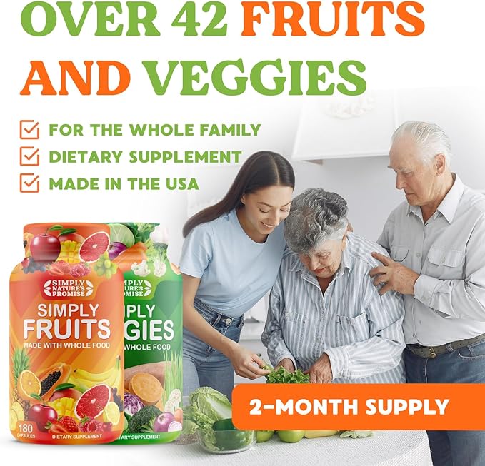 Simply Nature's Promise - Packed with Over 40 Different Fruits & Vegetables - 2 Month Supply- Made with Whole Food Superfoods - with Aloe Vera – 100% Soy Free - 360 Capsules