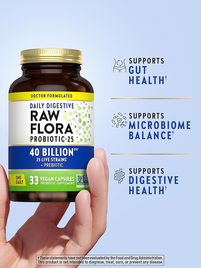 Raw Flora Probiotic with Prebiotics | 40 Billion CFU | Daily Digestive Vegan Capsules | Gluten Free Supplement for Men and Women | by Nature's Truth