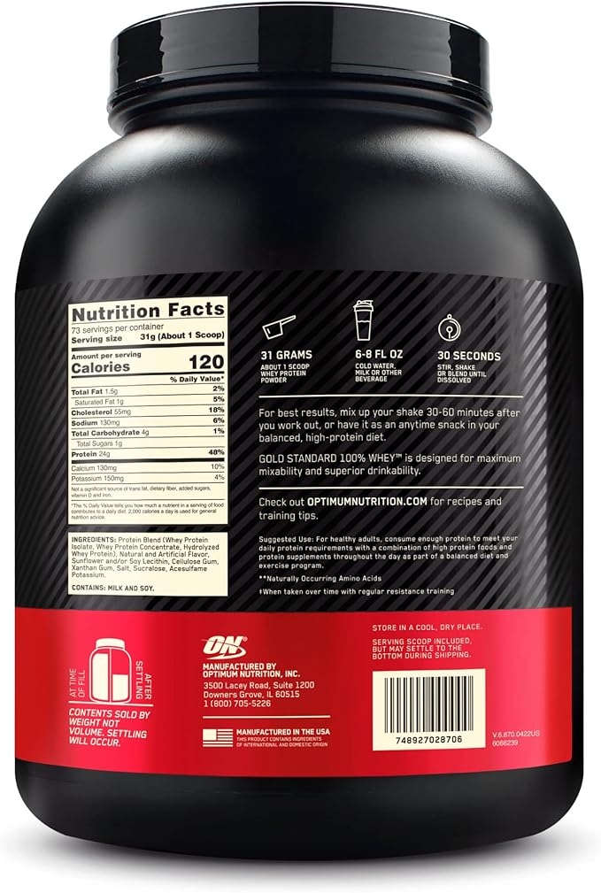 Optimum Nutrition Gold Standard 100% Whey Protein Powder, Vanilla Ice Creme, 5 Pound (Packaging May Vary)