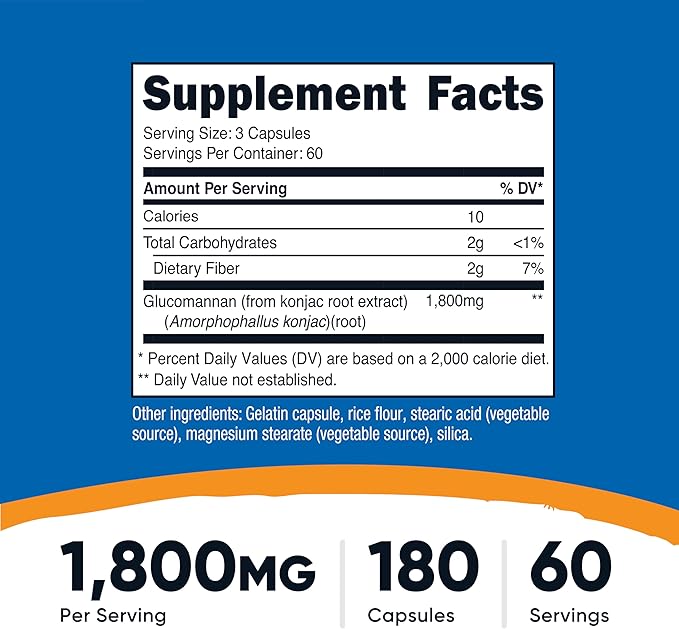 Nutricost Glucomannan 1,800mg Per Serving, 180 Capsules - Natural Fiber Source, Non-GMO, Gluten Free