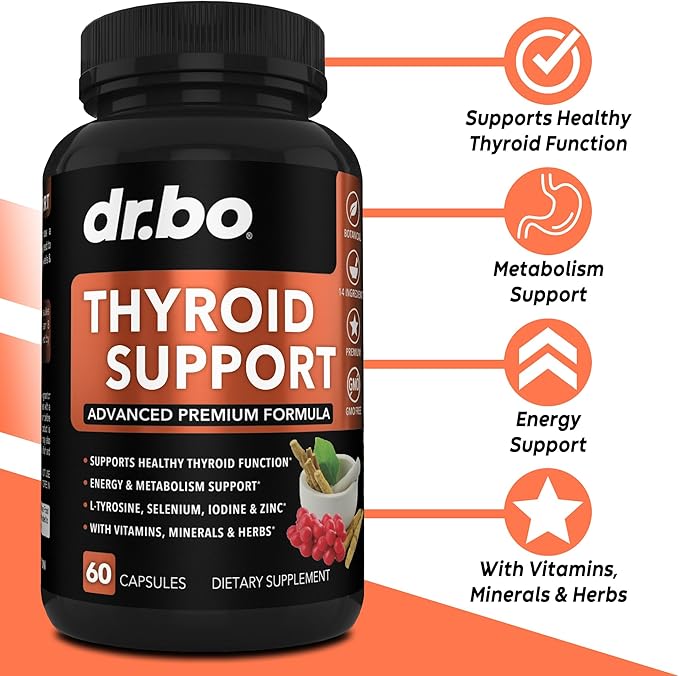 Thyroid Support for Women & Men Supplement - Natural Metabolism, Mood & Energy Enhancer with L-Tyrosine Selenium Iodine Zinc Bladderwrack Kelp & Ashwagandha Thyroid Supplement Complex Vitamin 60 Pills