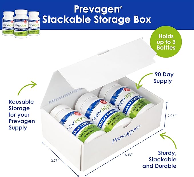 Prevagen Regular Strength 10mg, 30 Capsules |3 Pack| with Apoaequorin & Vitamin D with Attractive and Stackable Storage Box