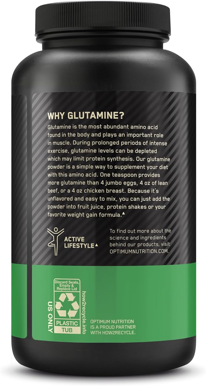 Optimum Nutrition L-Glutamine Muscle Recovery Powder, 300g, Unflavored, 58 Servings